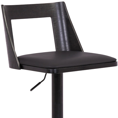 42" Black Faux Leather And Iron Swivel Adjustable Height Bar Chair