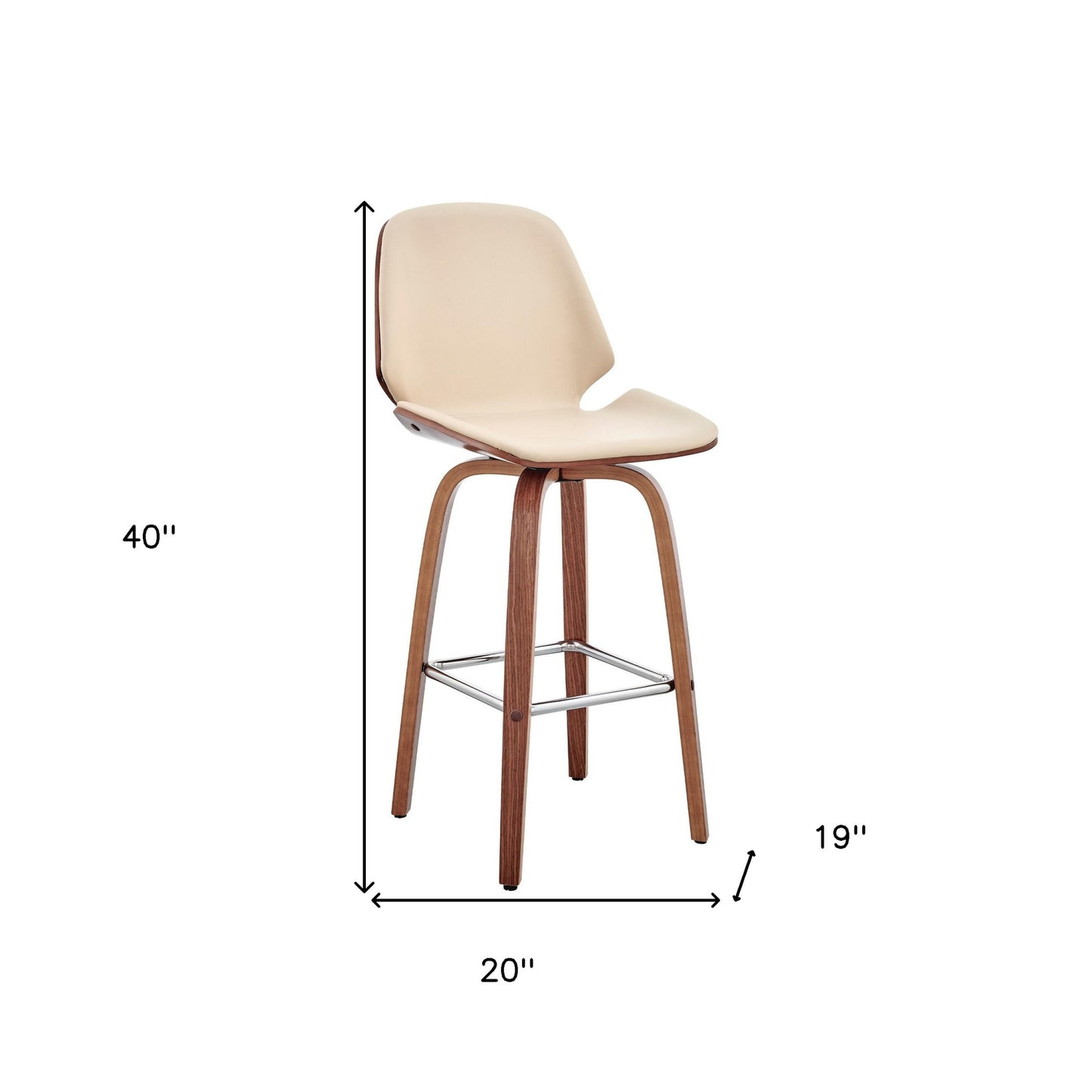 26" Cream Faux Leather Swivel Seat Wooden Bar Stool