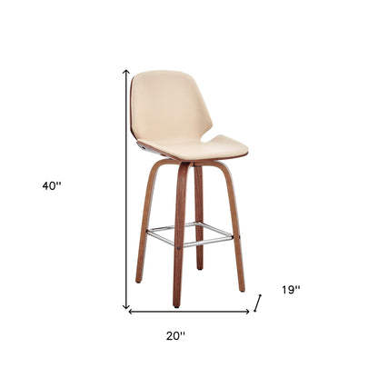 26" Cream Faux Leather Swivel Seat Wooden Bar Stool