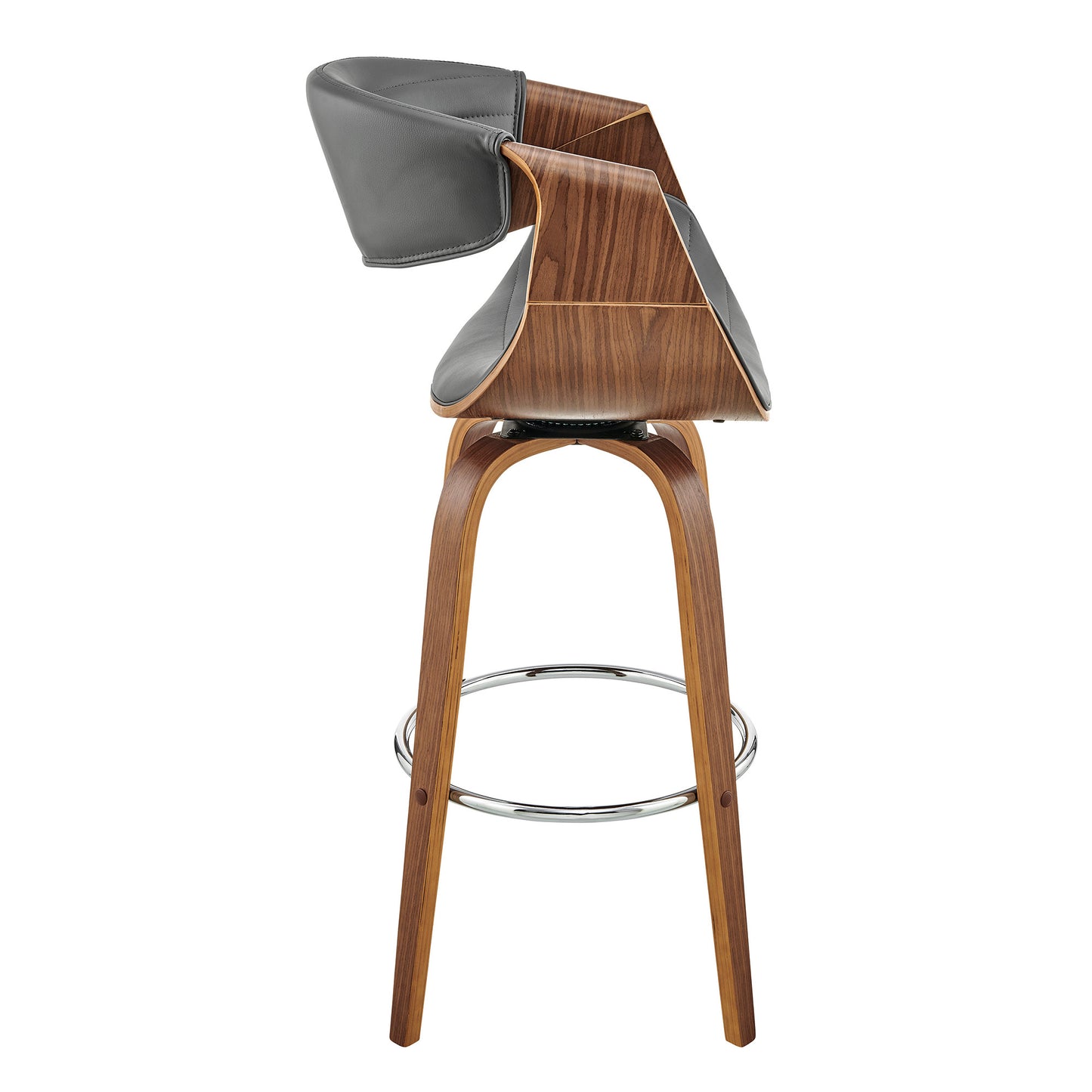 30" Grey Faux Leather and Walnut Wood Retro Chic Bar Stool