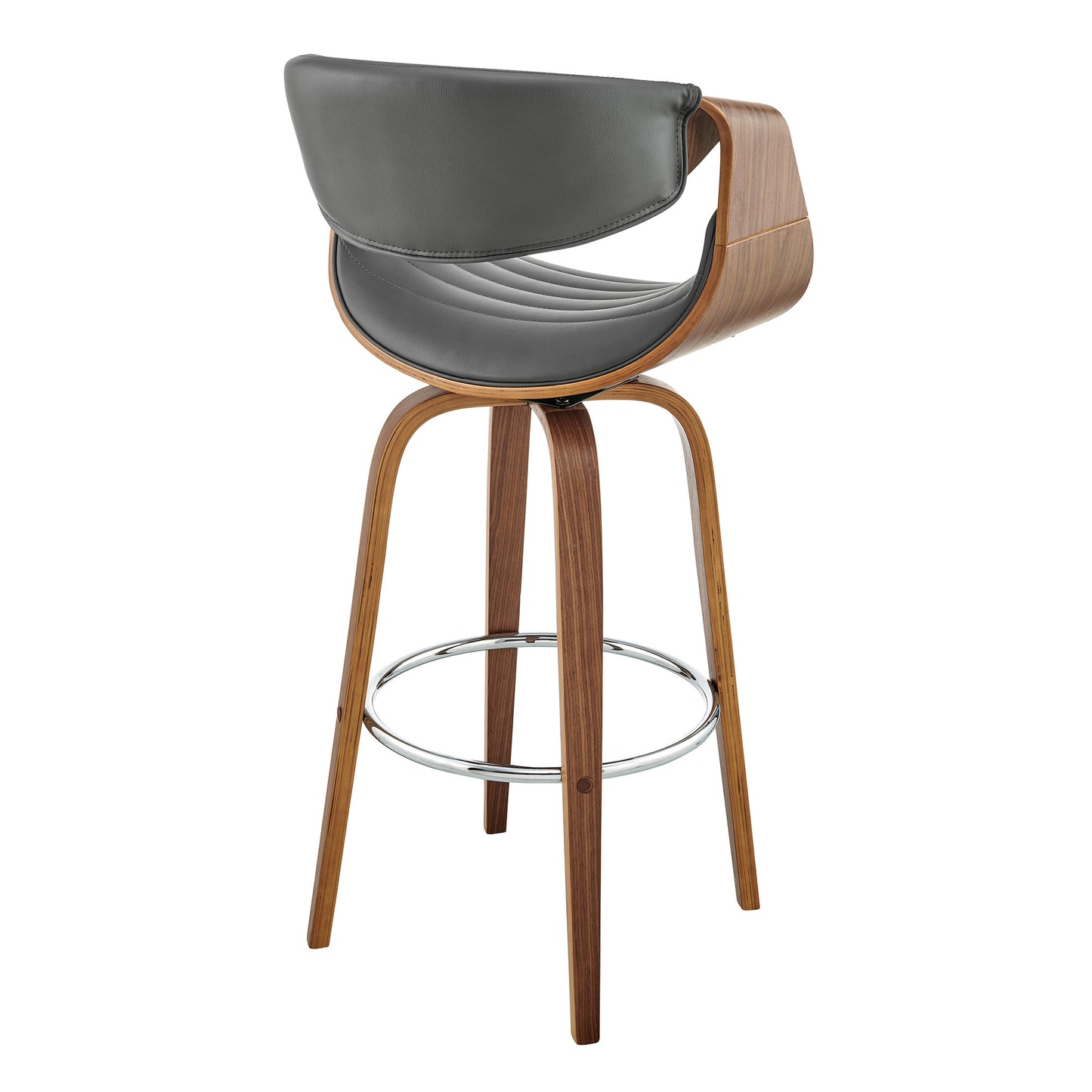 30" Grey Faux Leather and Walnut Wood Retro Chic Bar Stool