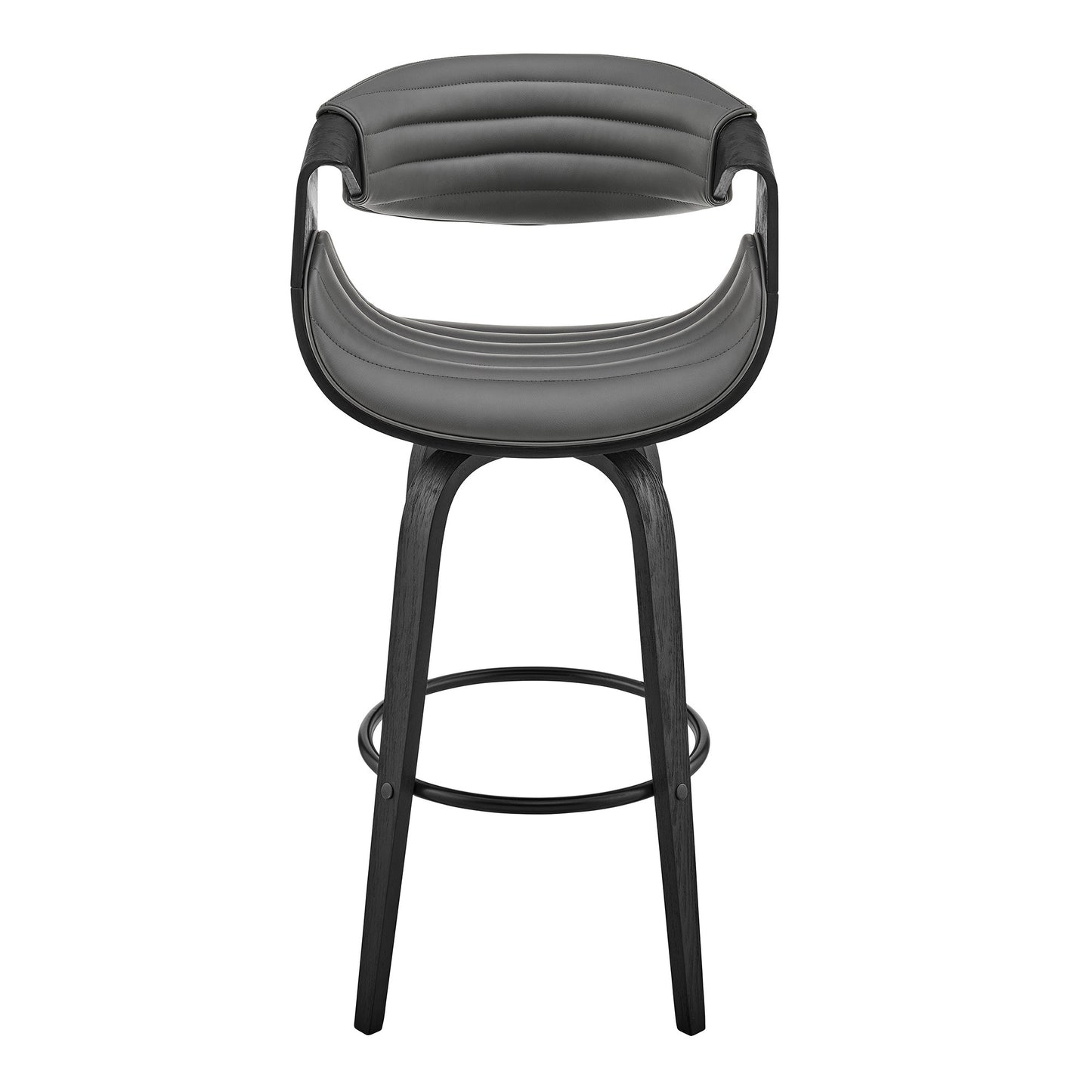 30" Grey Faux Leather and Black Wood Retro Chic Bar Stool