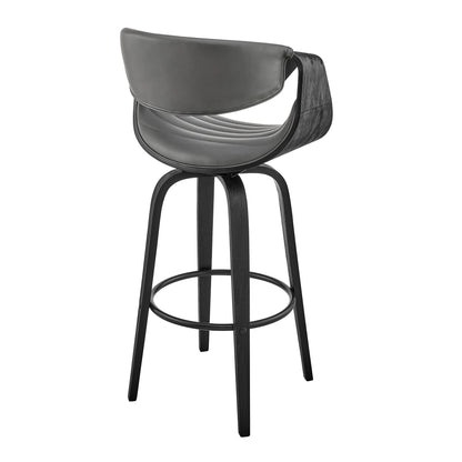 30" Grey Faux Leather and Black Wood Retro Chic Bar Stool