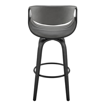 30" Grey Faux Leather and Black Wood Retro Chic Bar Stool