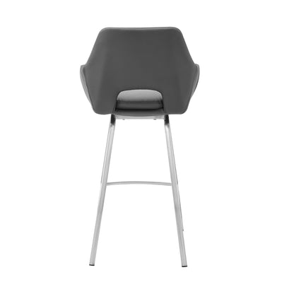 30" Gray on Stainless Faux Leather Comfy Swivel Bar Stool