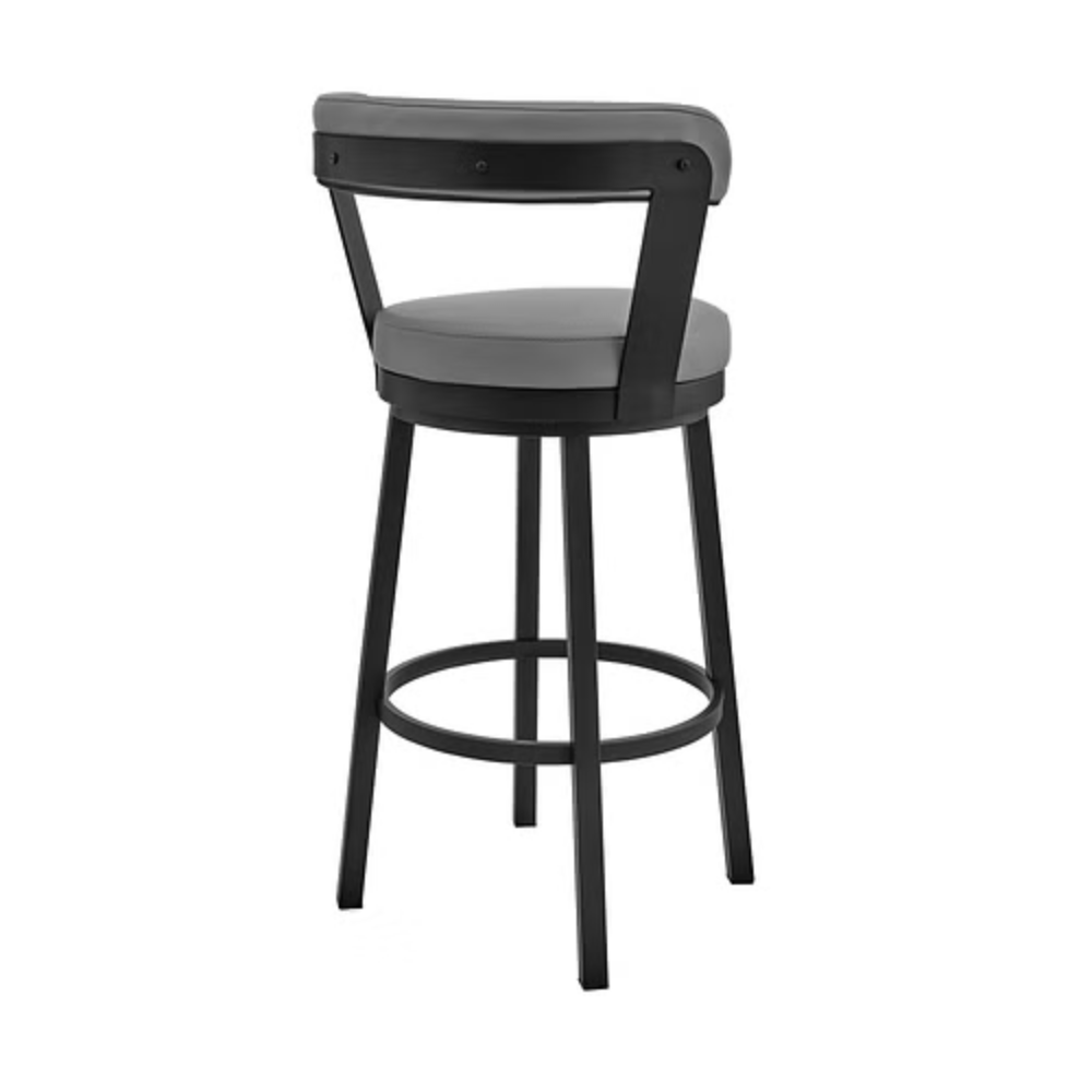 26" Chic Grey Faux Leather with Black Finish Swivel Bar Stool