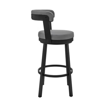 26" Chic Grey Faux Leather with Black Finish Swivel Bar Stool