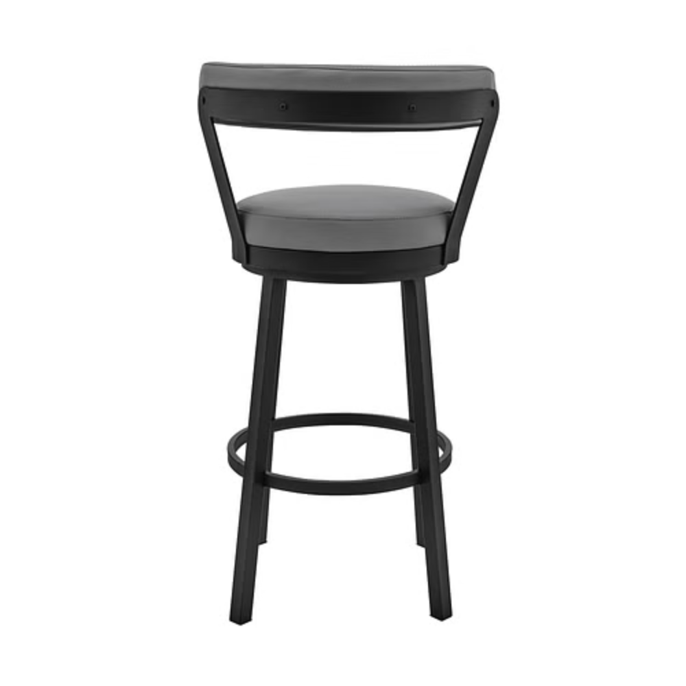 26" Chic Grey Faux Leather with Black Finish Swivel Bar Stool