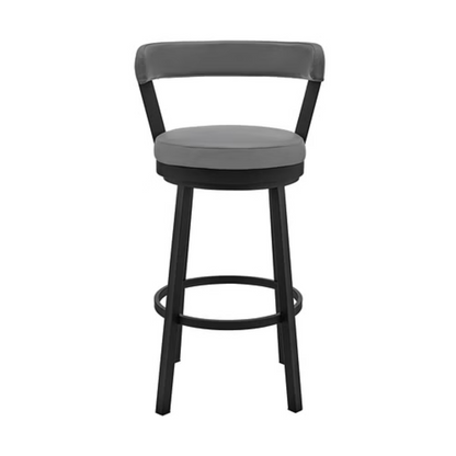 26" Chic Grey Faux Leather with Black Finish Swivel Bar Stool