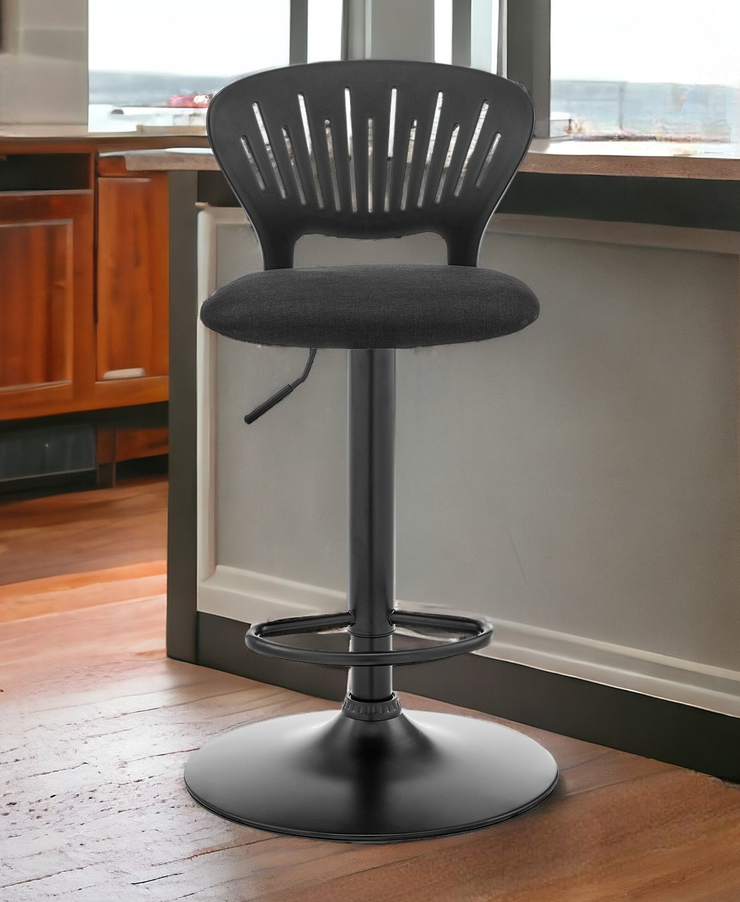 42" Black Iron Swivel Adjustable Height Bar Chair