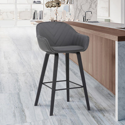 30" Grey Faux Leather Bar Stool with Wooden Frame