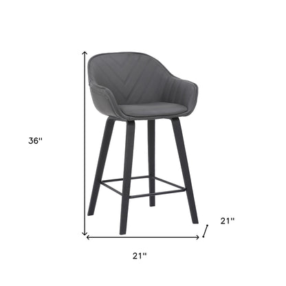 30" Grey Faux Leather Bar Stool with Wooden Frame