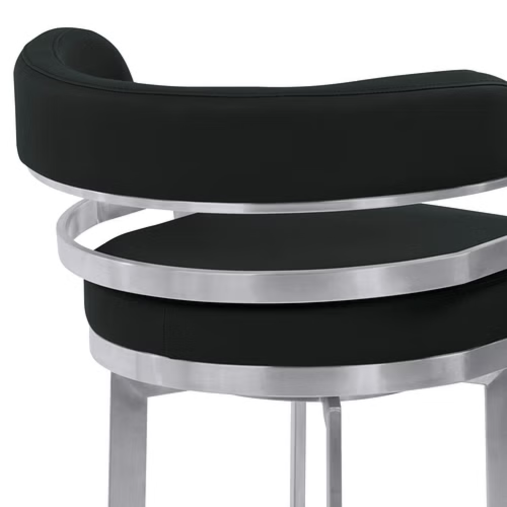 34" Black Brushed Stainless Steel Counter Height Swivel Backless Bar Chair