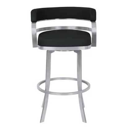 34" Black Brushed Stainless Steel Counter Height Swivel Backless Bar Chair