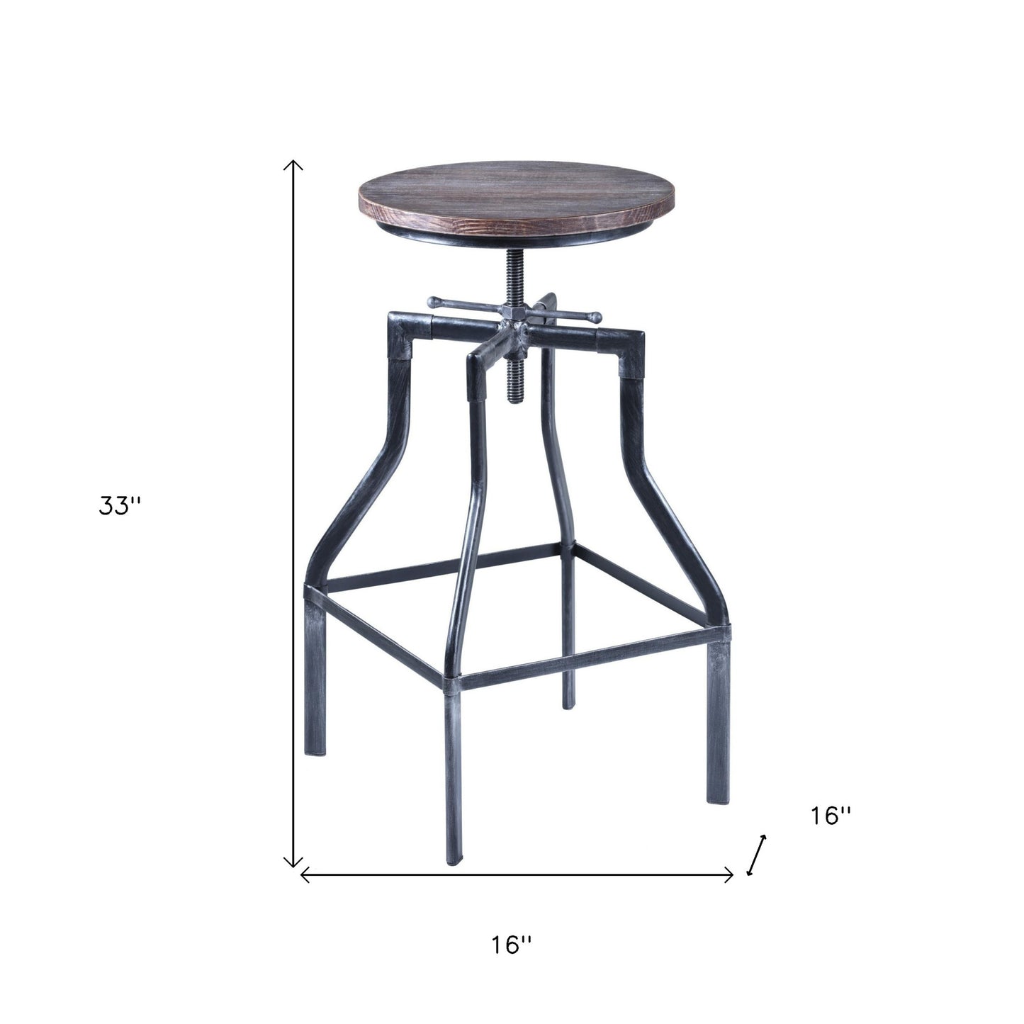 Adjustable Industrial Pine Wood Swivel Bar Stool