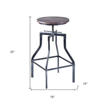 Adjustable Industrial Pine Wood Swivel Bar Stool