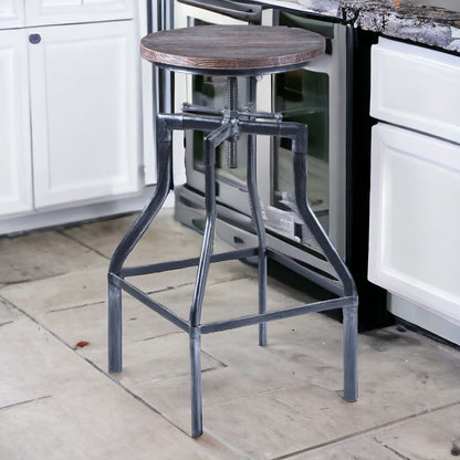 Adjustable Industrial Pine Wood Swivel Bar Stool