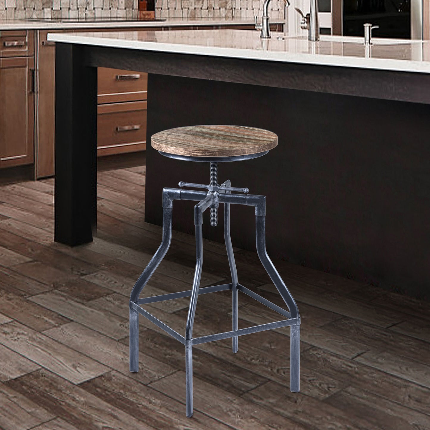 Adjustable Industrial Pine Wood Swivel Bar Stool