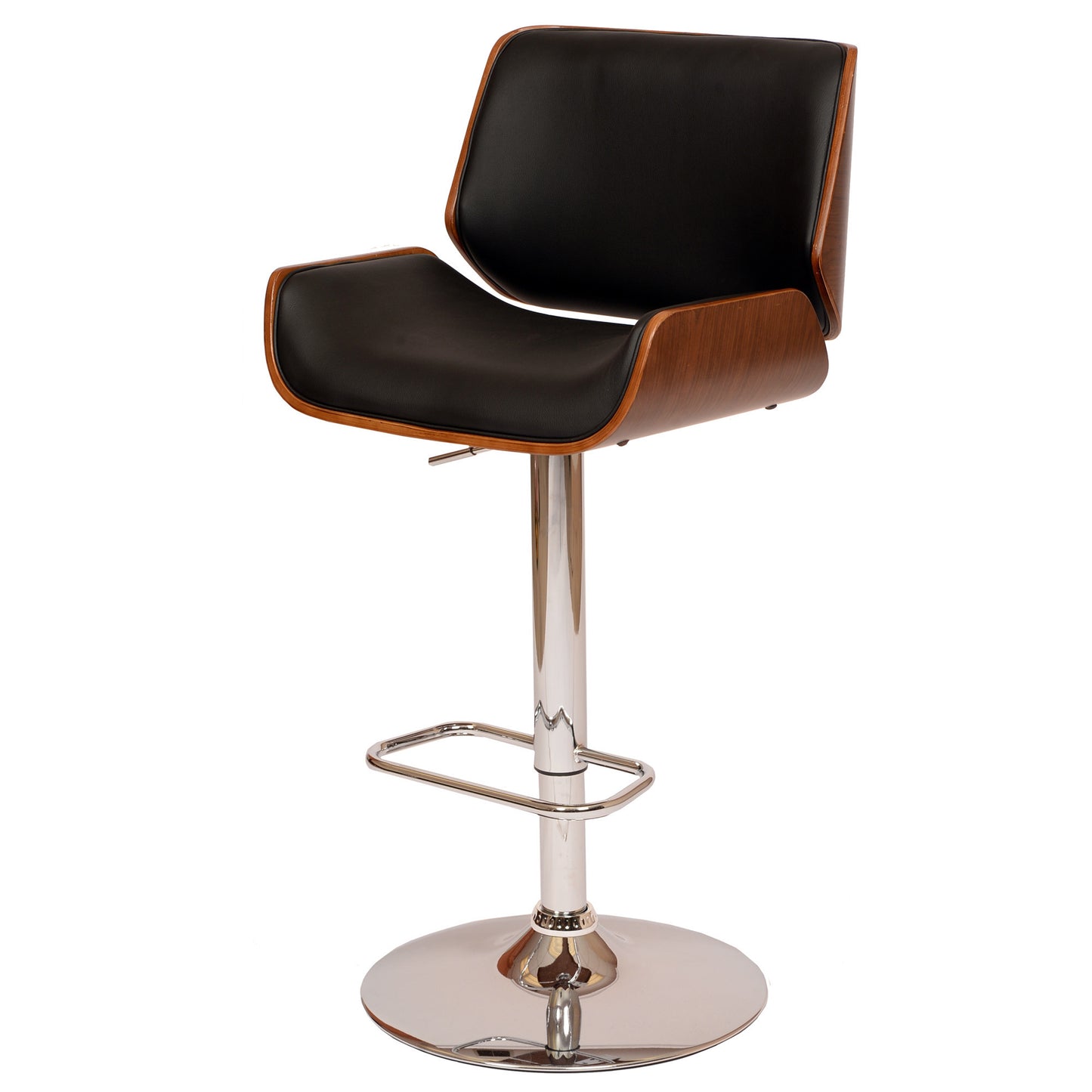 Black Upholstered Chrome Base Adjustable Bar Stool