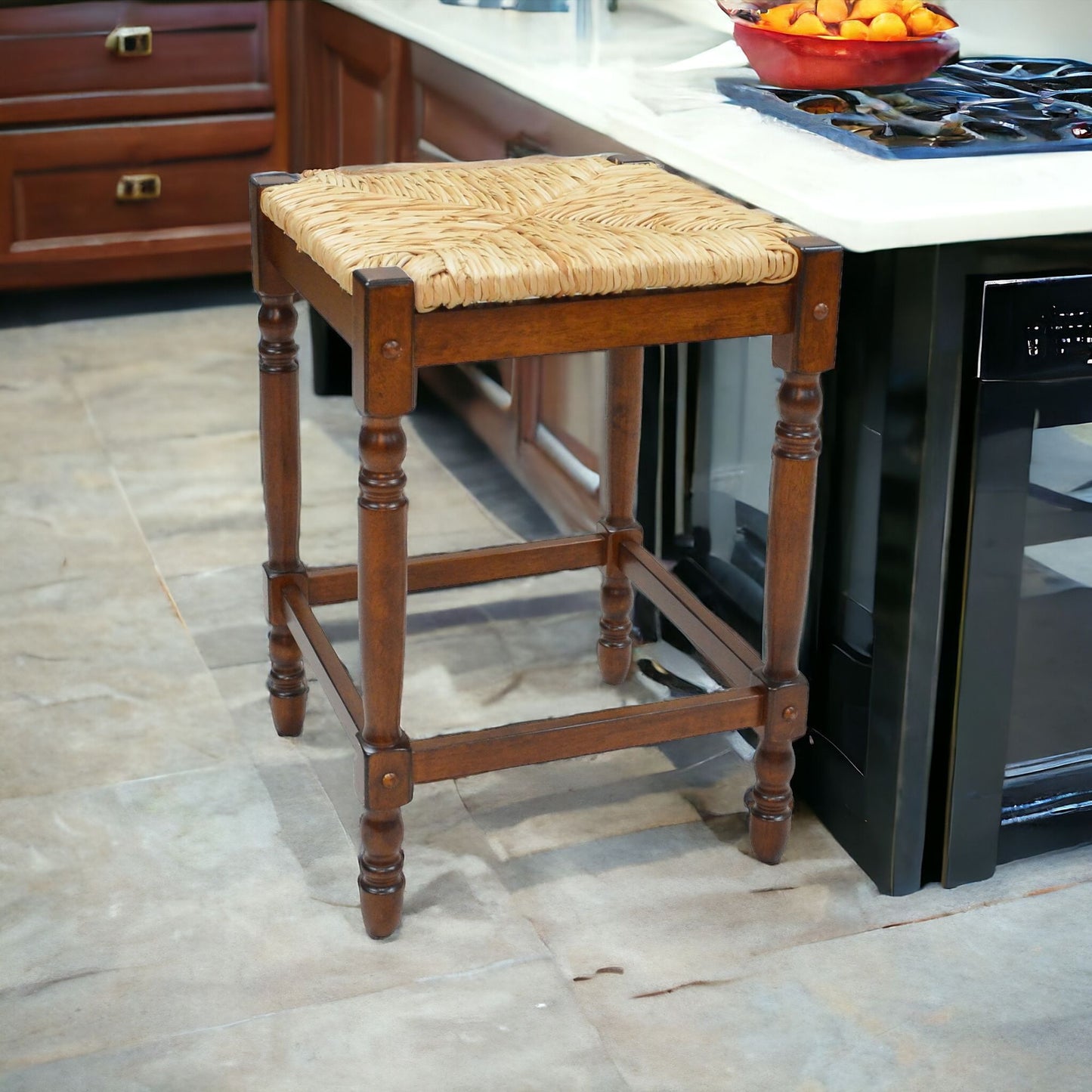 24" Natural And Chestnut Solid Wood Backless Counter Height Bar Chair With Footrest