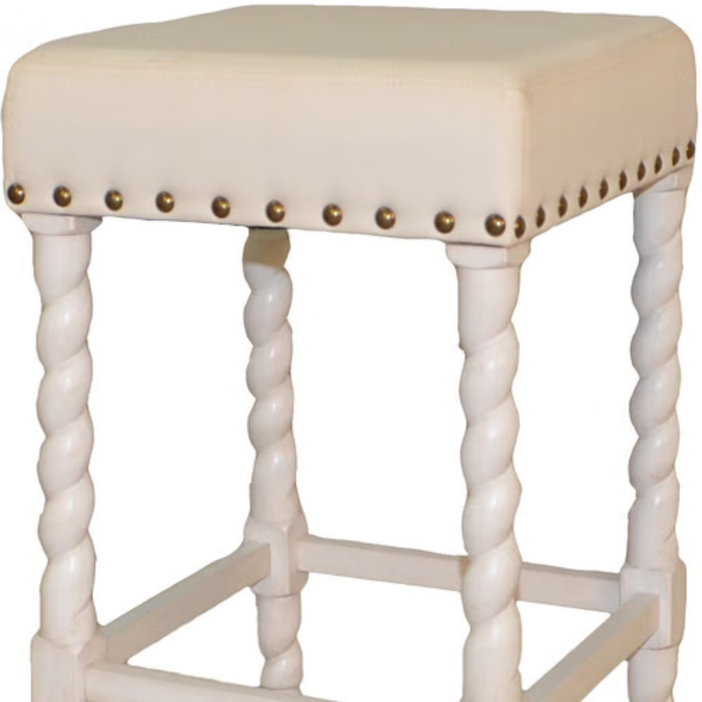 24" Cream And White Backless Counter Height Bar Chair With Footrest