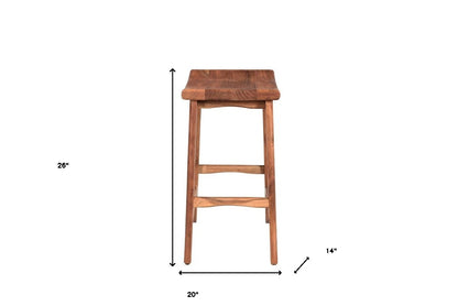 26" Brown Solid Acacia Wood Backless Counter Height Bar Stool With Footrest