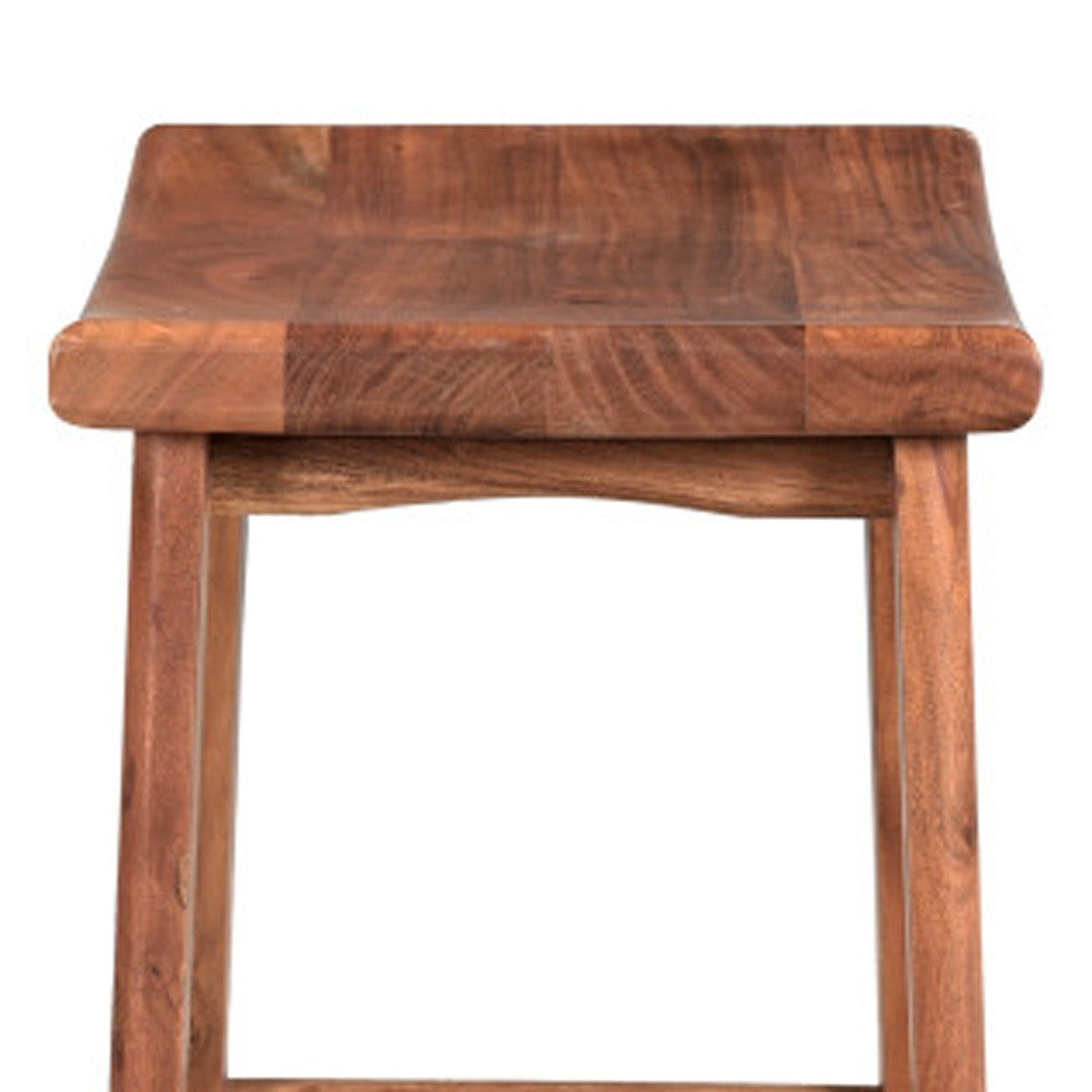 26" Brown Solid Acacia Wood Backless Counter Height Bar Stool With Footrest