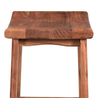 26" Brown Solid Acacia Wood Backless Counter Height Bar Stool With Footrest