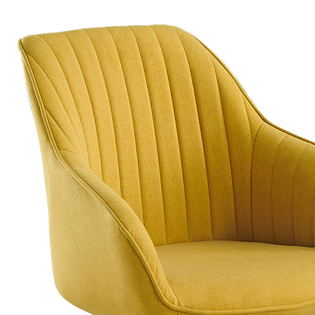 23" Yellow Fabric And Natural Swivel Arm Chair