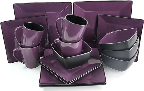 Elama Mulberry Loft 16 Piece Modern Premium Stoneware Dinnerware Set with Complete Settings for 4 ELM-MULBERRY16