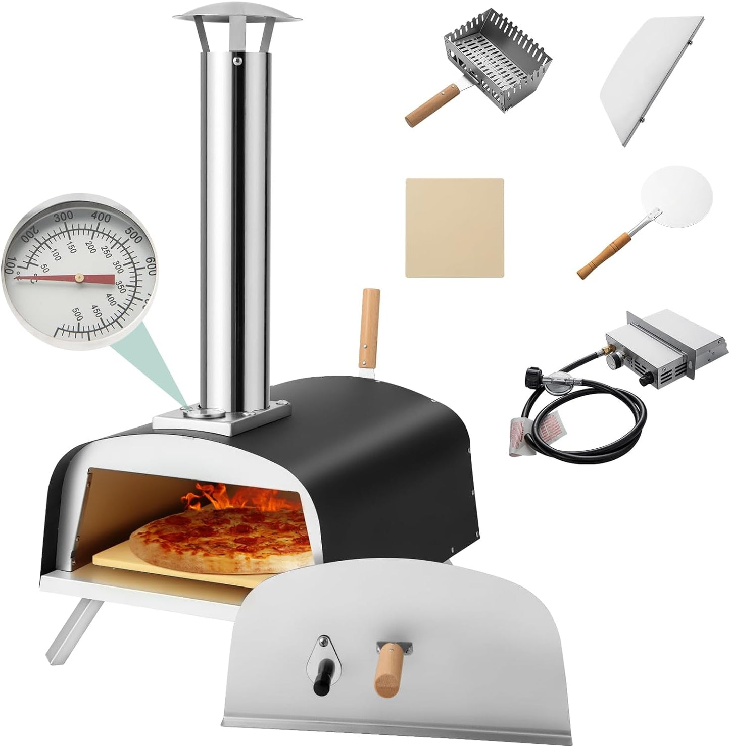 Portable Multi-Fuel Pizza Oven with Pizza Stone and Pizza Peel