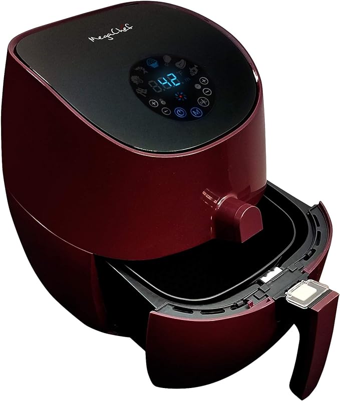 MegaChef 3.5 Quart Airfryer And Multicooker With 7 Pre-Programmed Settings in Burgundy