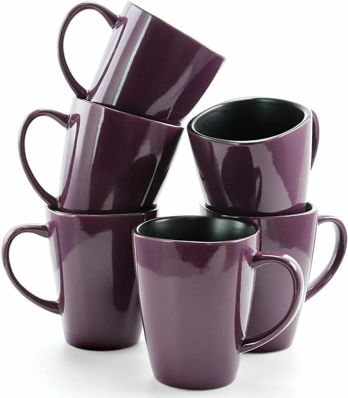 Elama Mulberry 14 oz Stoneware Mugs in Purple, Set of 6 EL-MULBERRY-6PC-CUPS