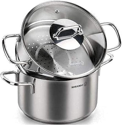 Korkmaz Perla 3 Piece 3.5 Liter Stainless Steel Casserole Steamer with Lid in Silver