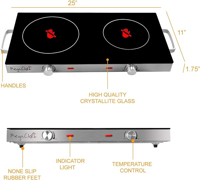 MegaChef Ceramic Infrared Double Electric Cooktop MC-6200IC