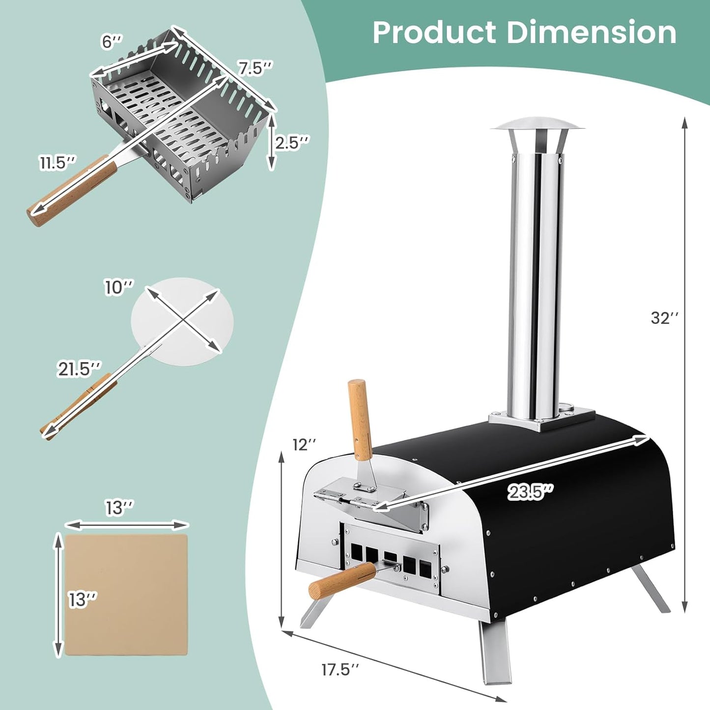 Portable Multi-Fuel Pizza Oven with Pizza Stone and Pizza Peel