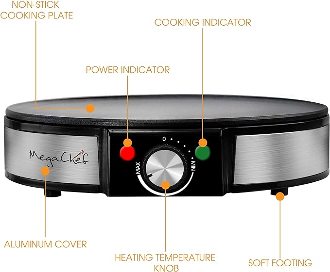 MegaChef Nonstick Crepe and Pancake Maker Breakfast Griddle MC-2900PM