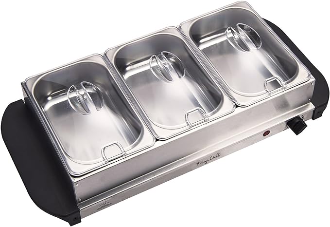 MegaChef Buffet Server & Food Warmer With 3 Removable Sectional Trays , Heated Warming Tray and Removable Tray Frame MC-9003B