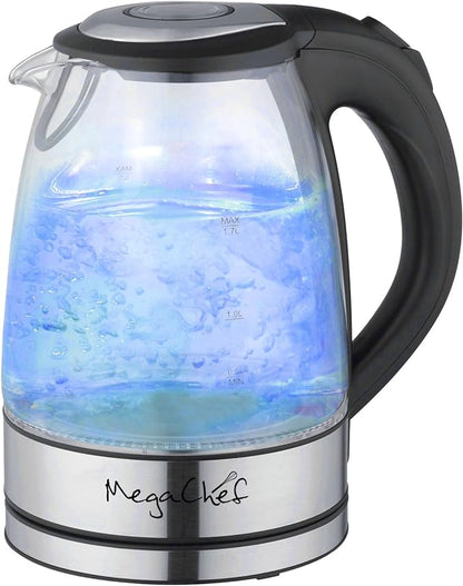 MegaChef 1.7Lt. Glass and Stainless Steel Electric Tea Kettle MGKTL-1761