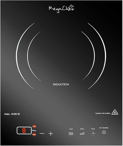 MegaChef Portable 1400W Single Induction Countertop Cooktop with Digital Control Panel MC-1400