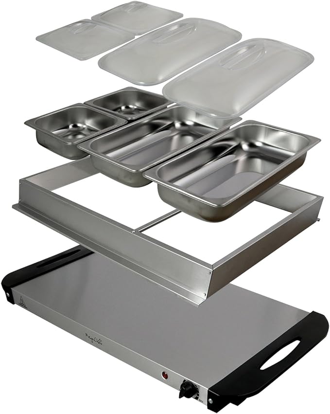 MegaChef Buffet Server & Food Warmer With 4 Removable Sectional Trays , Heated Warming Tray and Removable Tray Frame MC-9003C