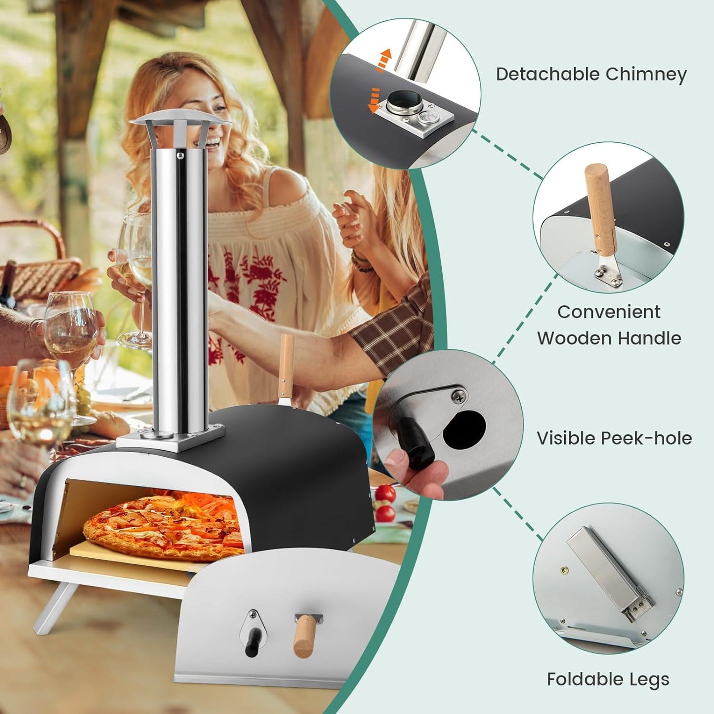 Portable Multi-Fuel Pizza Oven with Pizza Stone and Pizza Peel