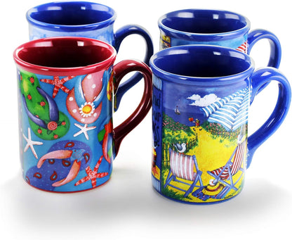 Gibson Home Beachcomber 4 Piece 16 Ounce Stoneware Mug Set in Assorted Designs