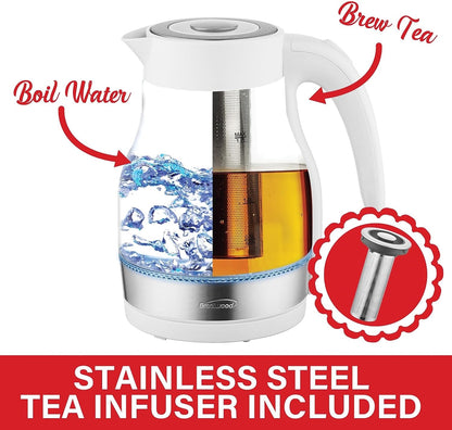 Brentwood Glass 1.7 Liter Electric Kettle with Tea Infuser in White