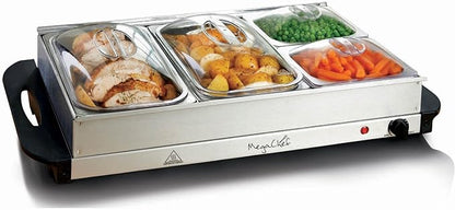 MegaChef Buffet Server & Food Warmer With 4 Removable Sectional Trays , Heated Warming Tray and Removable Tray Frame MC-9003C