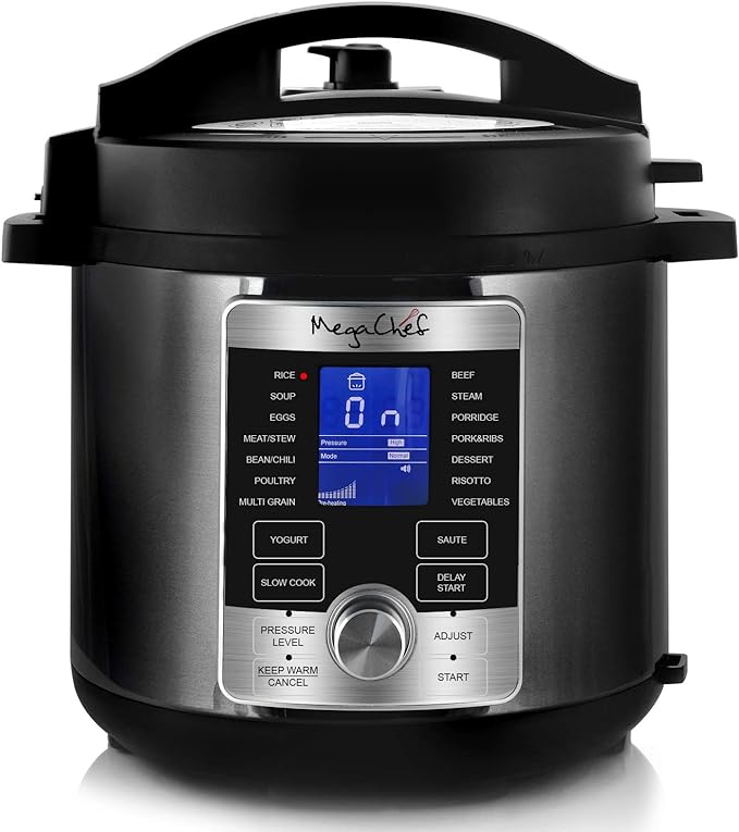 MegaChef 6 Quart Stainless Steel Electric Digital Pressure Cooker with Lid