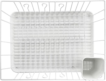 MegaChef 17.5 Inch White Single Level Dish Rack with 14 Plate Positioners and a Detachable Utensil Holder