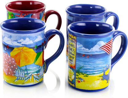 Gibson Home Beachcomber 4 Piece 16 Ounce Stoneware Mug Set in Assorted Designs