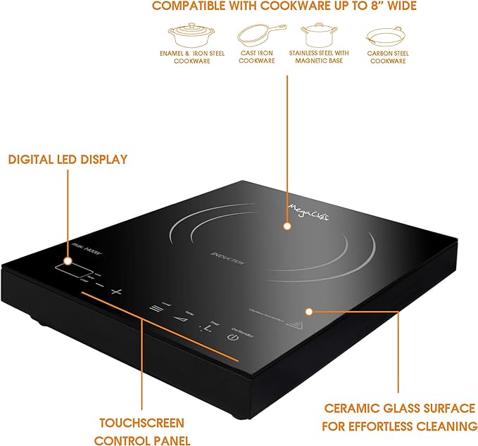 MegaChef Portable 1400W Single Induction Countertop Cooktop with Digital Control Panel MC-1400