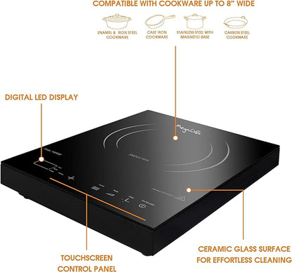 MegaChef Portable 1400W Single Induction Countertop Cooktop with Digital Control Panel